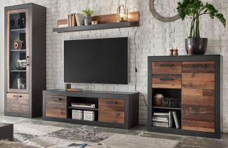 Wohnwand 4-teilig Ward in Used Wood Shabby und Matera grau 330 x 201 cm