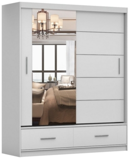 Deine Möbel 24 Schwebetürenschrank FLORENZ 150 200 250 cm Kleiderschrank Schiebetürenschrank Weiß Matt (Set, 3-St, Schrank inkl. Kleiderstange und Einlegeböden) inkl. Spiegel und Schubladen Flur Garderobe Schlafzimmer