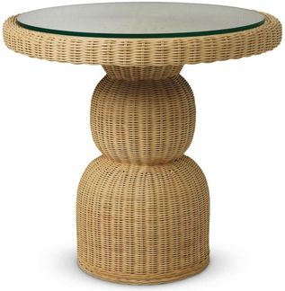 Casa Padrino Luxus Rattan Esstisch Naturfarben Ø 80 cm - Rattan Esszimmer Möbel