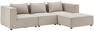 Juskys modulares Sofa Domas L - Couch für Wohnzimmer - 3 Sitzer - Ottomane, Armlehnen & Kissen - Ecksofa Eckcouch Ecke - Garnitur Stoff Beige