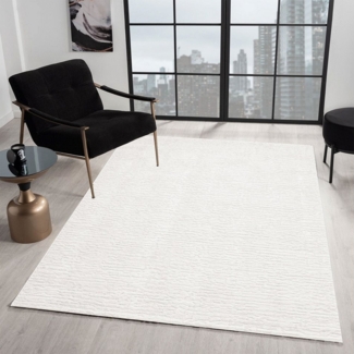 Vimoda Teppich Hoch-Tief Effekt, Gestreifte 3D Muster, Rechteckig, Höhe: 11 mm, Teppich Stein Effekt, uni, Wohnzimmer, Schlafzimmer