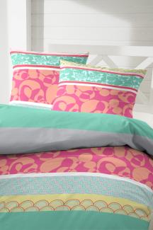 Primera Renforce Bettwäsche 135x200 Streifen Ranken pink grün gelb bunt 123091-25