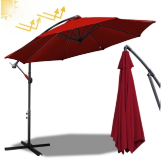 Clanmacy Sonnenschirm Sonnenschirm Ampelschirm,UV-Schutz,Eisen mit Ständer,300 cm,Rot