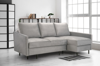 AX LIVING Couch hellgrau Romanii 3sitzer mit Schlaffunktion 220 cm breit R