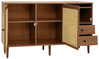 HAUSS SPOLE Sideboard mit Rattantüren, Magnetverschluss, verstellbare Einlegeböden Holzfarbe (Wohnzimmerschrank Aufbewahrungsschrank, Buffetschrank, 1 St, 2 Rattantüren, 1 Klapptür, 2 Schubladen), mit verstellbare Einlegeböden, Magnetverschluss
