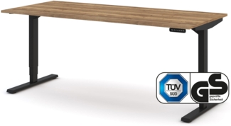 ASSMANN Elektrisch höhenverstellbarer Schreibtisch Y-Line 180x80cm Eiche Tabak Schwarz Metall Holz Melaminoberfläche