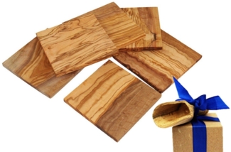 Olivenholz-erleben Getränkeuntersetzer Untersetzer, eckig, aus Olivenholz, Set, 6-tlg, Tischschoner, kratzfest, antibakteriell, langlebig, lebensmittelecht