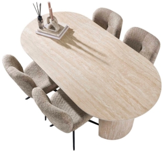 Vintagehaus Esstisch Retro Oval Travertin Keramik 180 cm