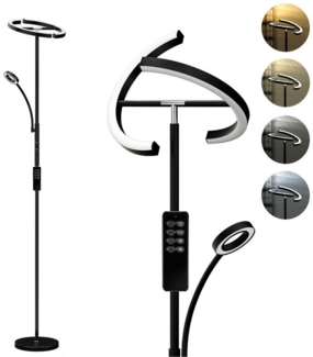 Auralum LED Stehlampe 27W LED Stehleuchte Dimmbar Leselampe Deckenfluter mit Fernbedienung, Kaltweiß, Warmweiß, Neutralweiß, Stufenlos Dimmbar, verstellbare Leselampe