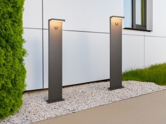 2er SET Wegeleuchten mit Solar und Strom, Hybrid mit Bewegungsmelder Höhe 100cm