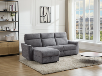 Vente-unique - Eckrelaxsofa elektrisch mit Stauraum - Ecke links - melierter Stoff - Grau - MOROZEL