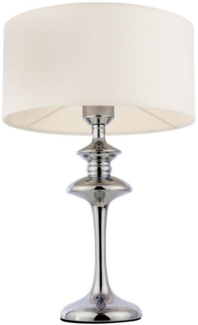 Licht-Erlebnisse Nachttischlampe HALDEN, ohne Leuchtmittel, Metall Stoff E27 40 cm hoch Chrom Weiß Kabelschalter Klassisch