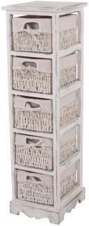 Regal Kommode mit 5 Korbschubladen 90x25x28cm, Shabby-Look, Vintage ~ weiß