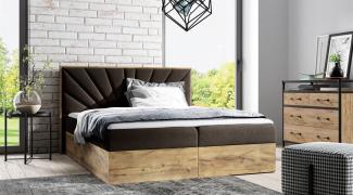 Boxspringbett Bett DAIMON 120x200 cm Lancelot Eiche Stoff Braun inkl. Bettkasten