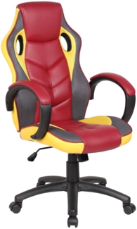 Dmora Stuhl mit Rädern Urbana, Gaming-Sessel für Erwachsene, Schreibtischstuhl, 66x61h104/114 cm, Rot und Gelb
