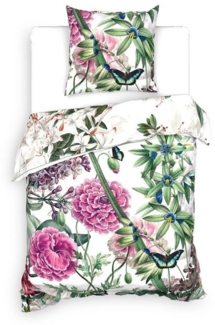 Heckett & Lane BCI Twill Bettwäsche 135x200 Murano green Blüten grün pink