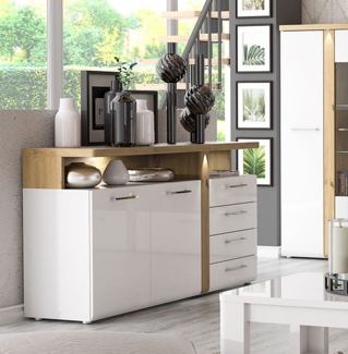 Sideboard Kommode Anrichte 163cm weiß Hochglanz artisan eiche Modern