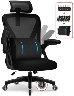 Homimaster Bürostuhl Bürostuhl Ergonomisch, Schreibtischstuhl mit Verstellbarer Kopfstütze (Ergonomischer Bürostuhl mit 6 cm Höhenverstellbare Lendenwirbelstütze, Schreibtisch Stuhl 90-135° Wippfunktion), Schreibstuhl Höhenverstellbar, 150kg Belastbar