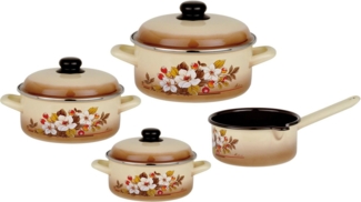 GSW Topf-Set Madeira, Stahl-Emaille (7-tlg, je 1 Kochtopf 16/20/24 cm, 1x Stielkasserolle 16 cm), ideal für Allergiker, Induktion