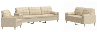 vidaXL Sofa 3-tlg. Sofagarnitur mit Dekokissen Creme Stoff