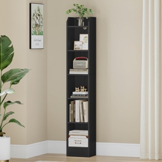 Bücherregal, 6-stöckiges Standregale, Aufbewahrungsregal, Regal für Sammlerstücke, Verstellbare Paneele, für Wohnzimmer, Büro, 24 x 30 x 169,5 cm, Schwarz