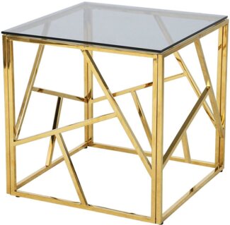 Beistelltisch 55 x 55 cm aus Glas mit Goldenem Designgestell