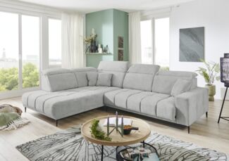 Wohnlandschaft >Lindesberg< elektr. Sitzverstellung, Federkern, hellgrau - 317x107x230cm (BxHxT)