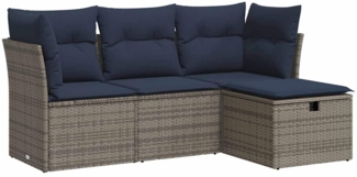 vidaXL 4-tlg. Garten-Sofagarnitur mit Kissen Grau Poly Rattan 3325257