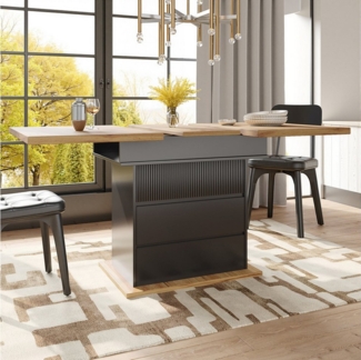 KLAM HOME Esstisch Teleskoptisch(110-140×80cm), klappbarer Küchentisch für 4-6 Personen (Ausziehbarer Esstisch, für Küche und Wohnzimmer), Esstisch mit drei Ablageebenen, platzsparender Küchentisch