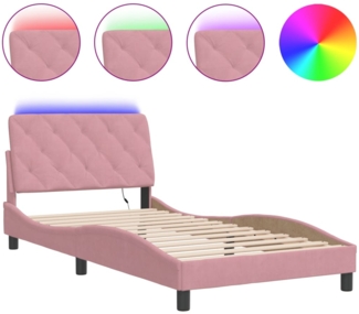 vidaXL Bettgestell mit LED ohne Matratze Rosa 100x200 cm Samt 3213842