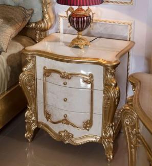 Casa Padrino Luxus Barock Nachtkommode Weiß / Beige / Gold 75 cm