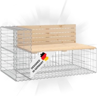DELUKE® Gartenbank Gabionen INO aus Stahl 122x71x65,5cm Kiefernholz Natur Gabionenbank Gartenbank mit Sitzfläche aus Gabionen Steinkorb Gabionengitter Ziergabione Drahtkorb befüllbar