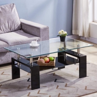 Moderne Glas Couchtisch Schwarz Hochglanz 100x60x45cm Wohnzimmer