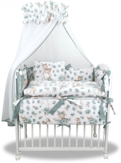 Beistellbett „Waldtiere Rehe“ in Grün – Komplettset 90 × 40 cm mit Matratze & Bettwäsche