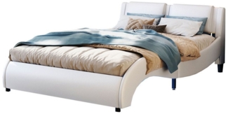 Flieks Polsterbett, LED Beleuchtung Doppelbett mit Bogendesign 140x200cm Kunstleder