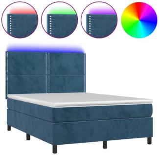 Boxspringbett mit Matratze & LED Samt Dunkelblau 140 x 200 cm