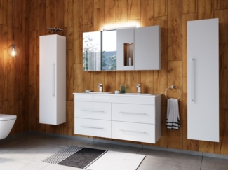 Badmöbelset Helios 4-teilig Spiegelschrank 2x Hochschrank weiss hochglanz : Weiss hochglanz