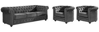Vente-unique - Couchgarnitur 3+1+1 - Samt - Anthrazit - CHESTERFIELD