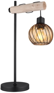 Tischleuchte, Holz, Glasschirm, schwarz amber