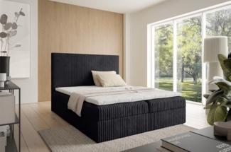 MEBLINI Boxspringbett TYLA 160x200 cm mit Bettkasten – H4/Schwarz Plüsch Polsterbett - Doppelbett mit Topper & Taschenfederkern-Matratze