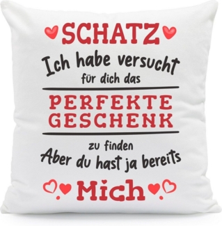 GRAVURZEILE Zierkissen mit Spruch - Das Perfekte Geschenk - Für Familie & Freunde -, starke Farben ohne verblassen - Schatz - mit Füllung