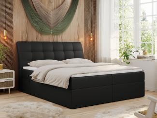 Boxspringbett Polsterbett mit Multipocket-Matratze und Topper - DIEGOS - 180x200cm - Schwarz Kunstleder - H3