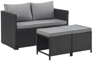 SVITA Gartenlounge-Set ATHINA, (Lounge-Set, Polyrattan), Platzsparend, Tisch und Sofa in einem, Schwarz