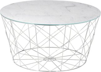 Tisch Couchtisch Durchmesser 80 cm Metall und Glas Chrom/Weiß