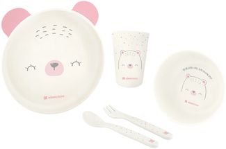 Kikkaboo Kindergeschirr Set Bear with me 5-teilig, Tiermotiv, Schale, Besteck pink