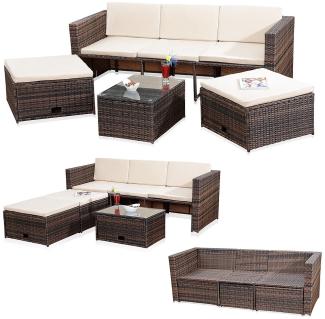 Gartenmöbel 6tlg. Braun Sitzgruppe Sofa Lounge Polyrattan Essgarnitur Sitzkissen