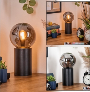 hofstein Tischleuchte Tischlampe aus Metall/Glas in Schwarz/Rauchfarben, ohne Leuchtmittel, Leuchte im Retro/Vintage-Design mit Glasschirm (15 cm), 1 x E14