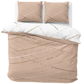 Visaggio Bettwäsche Hochwertige Polycotton Bettbezug in 6 Größen, Renforcé, 3 teilig, schlichtes Streifen Design mit Wendeseite, Beige, Grau und Grün