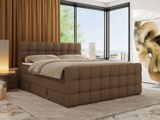 Boxspringbett ALTIVO KING DUO, Doppelbett mit Stauraum Multipocket-Matratze und Topper Bett mit Kopfteil, Fußteil - 160 x 200 cm - Braun Kunstleder - H3