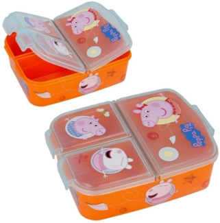 Brotdose für Kinder mit 3 Fächer Peppa Pig Lunchbox in Orange Frühstücksbox